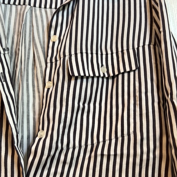🟢 H&M Navy White Stripes Button Drown Dress Shirt Women 2 XS - Picture 5 of 6